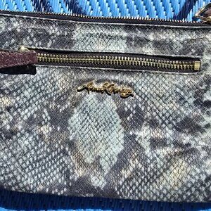 Aimee Kestenberg Leather Clutch Bag Blue Snakeskin Pattern